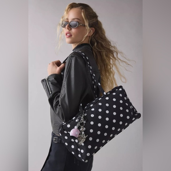 BAGGU Handbags - NWT Baggu Medium Nylon Bowler Bag Black White Polka Dot